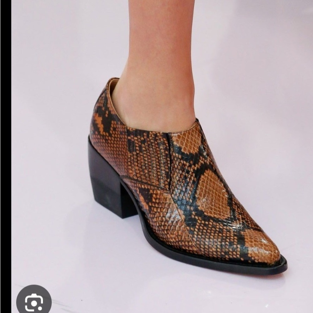Coach Tan and Black Snake-Print‎ Block Heel Ankle Boots